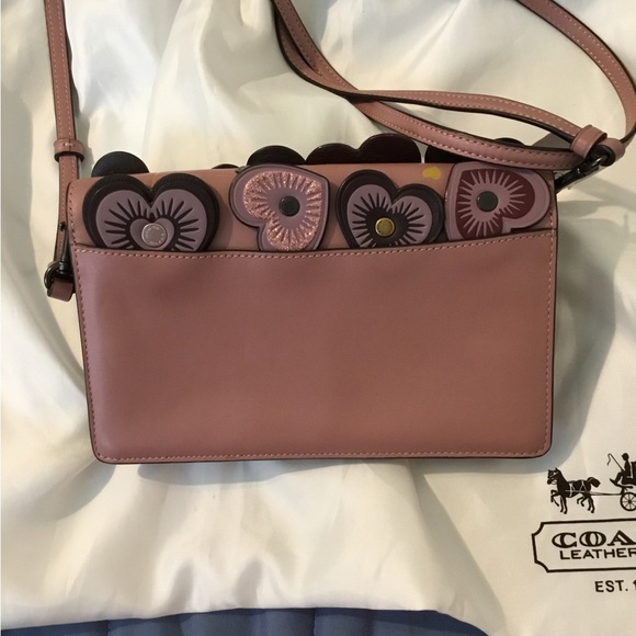 NWT Coach Dusty Rose Heart Fold-over Crossbody Clutch & RARE Matching Wallet Set - Picture 11 of 16